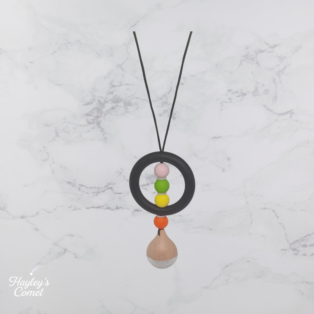 Neon Citrus Orbit Car Charm | Handmade Beaded Cosmic Car Charm